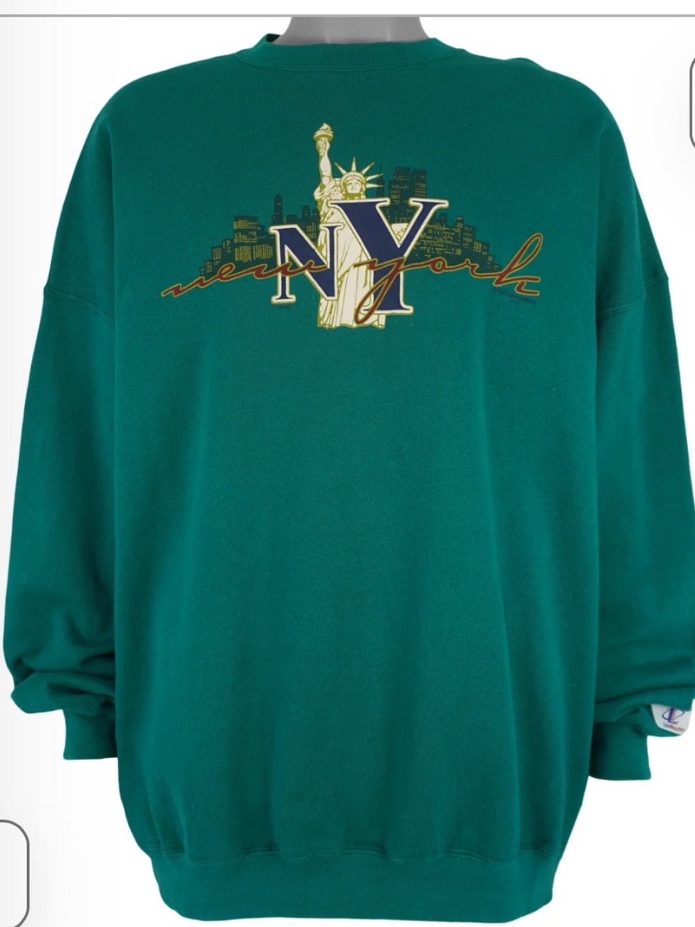 Vintage (Logo Athletic) - Green New York Spell-Out Sweatshirt 1990s X-Large